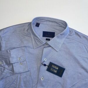 NEW David Donahue Dress Shirt 16.5 34/35 Trim Blue Barrel Cuff Cotton Textured